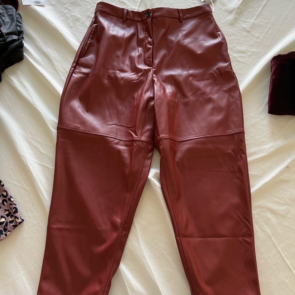 Dark Red Leather Cropped Pants NWT